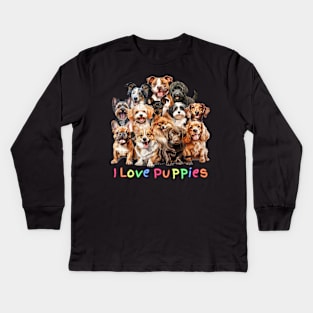 I Love Puppies Kids Long Sleeve T-Shirt